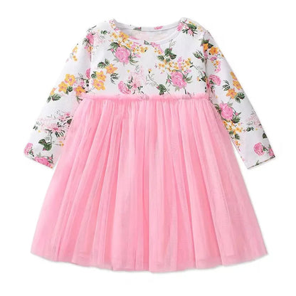 Spring Autumn Kids Clothes Baby Girls Long Sleeves Floral Mesh Princess Dresses Flowers Girls Birthday Party Dress - SnugBubs Australia