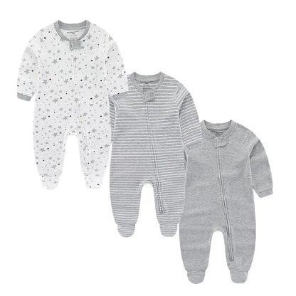 3 Pcs 100% Cotton Soft Zipper Onesies for Newborns
