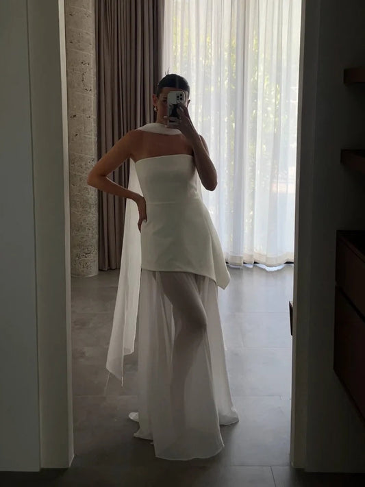 Mesh Scarf Neck Strapless Maxi Dress – Elegant Backless Split Gown SnugBubs Australia