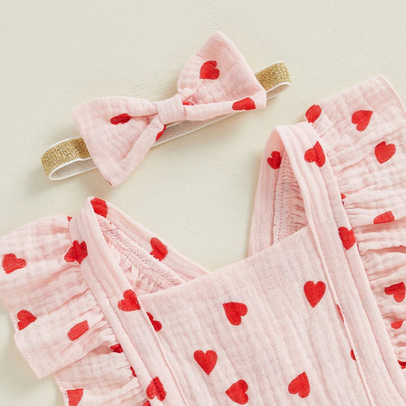 Heart/Bow Print Bodysuit with Flutter Sleeves & Headband SnugBubs Australia