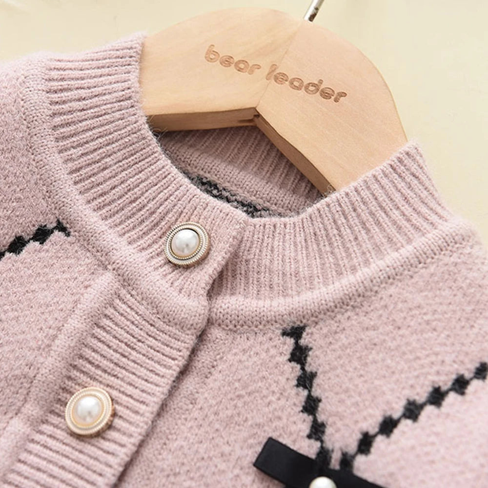 2PC Knitted Sweatshirt & Pants Set with Bow