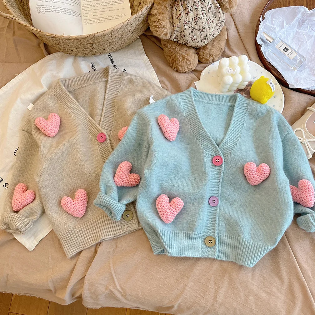 Girls Sweaters Coat Three-Dimensional Love Knitted Cardigan Jacket Autumn Winter Baby Girl Clothes Korean Kids Clothing 2-8Y SnugBubs Australia