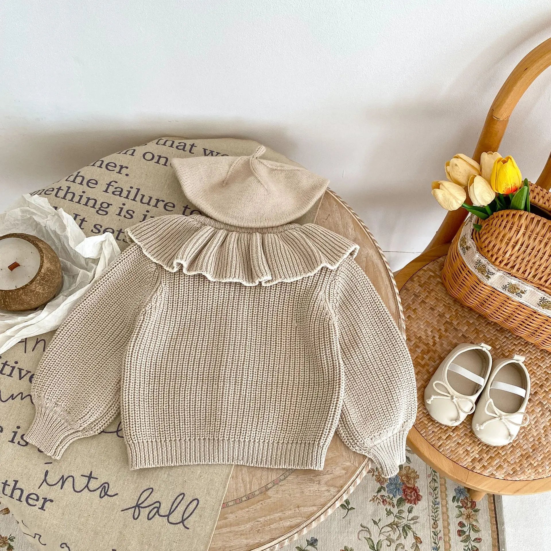 INS Spring and Autumn Infants' 0-3 Year Old Girl Baby Fashion Ruffle Collar Knitted Coat Small Cardigan Sweater Top SnugBubs Australia