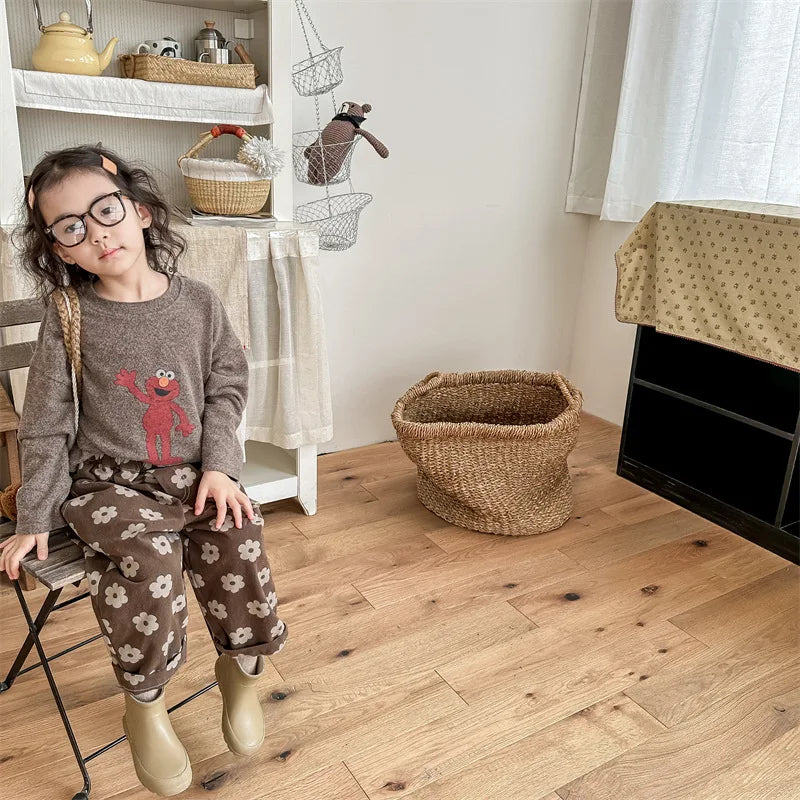 Autumn New Children Loose Trousers Vintage Flower Print Girls Harem Pants Baby Boys Casual Pants Cotton Baby Trousers Clothes SnugBubs Australia