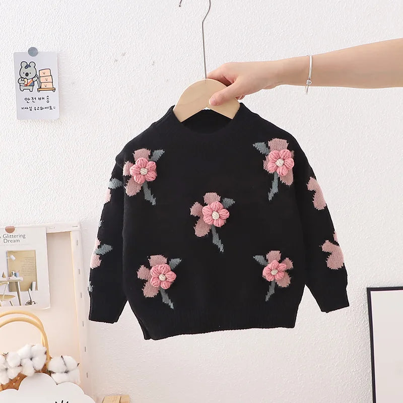 Girls’ Floral Knit Sweater - SnugBubs Australia