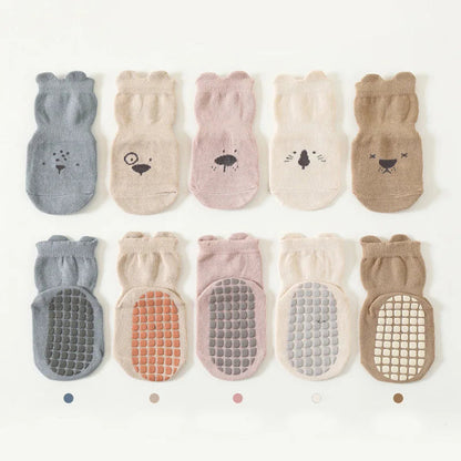 3/5 Pairs Baby Adorable Animals Pattern Non Slip Floor Socks, Breathable Casual Socks For Boys and Girls Kids Indoor Activities SnugBubs Australia