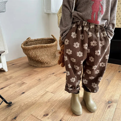 Autumn New Children Loose Trousers Vintage Flower Print Girls Harem Pants Baby Boys Casual Pants Cotton Baby Trousers Clothes SnugBubs Australia
