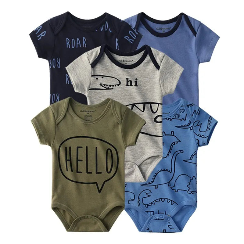 Kiddiezoom 5 Pcs/Lot Four Seasons Fashion Cartoon Short Sleeve Baby Boy Girl Bodysuits Soft 100%Cotton NewbornOnesies SnugBubs Australia