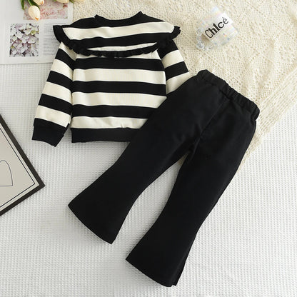 Long Sleeve Pleated Stripe Top & Bell-Bottom Pants Set SnugBubs Australia