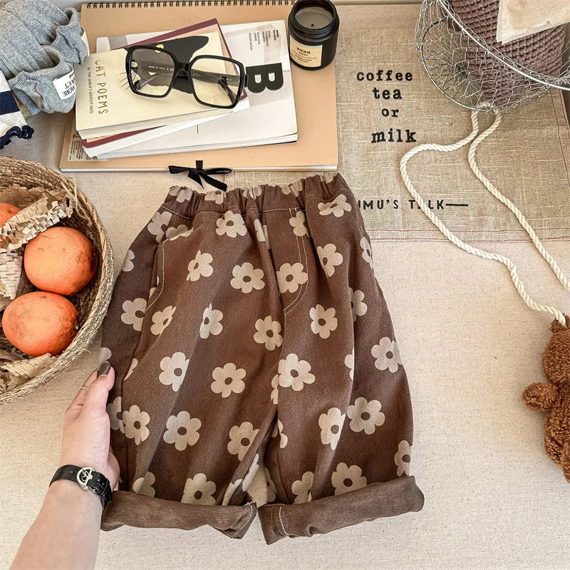 Autumn New Children Loose Trousers Vintage Flower Print Girls Harem Pants Baby Boys Casual Pants Cotton Baby Trousers Clothes SnugBubs Australia