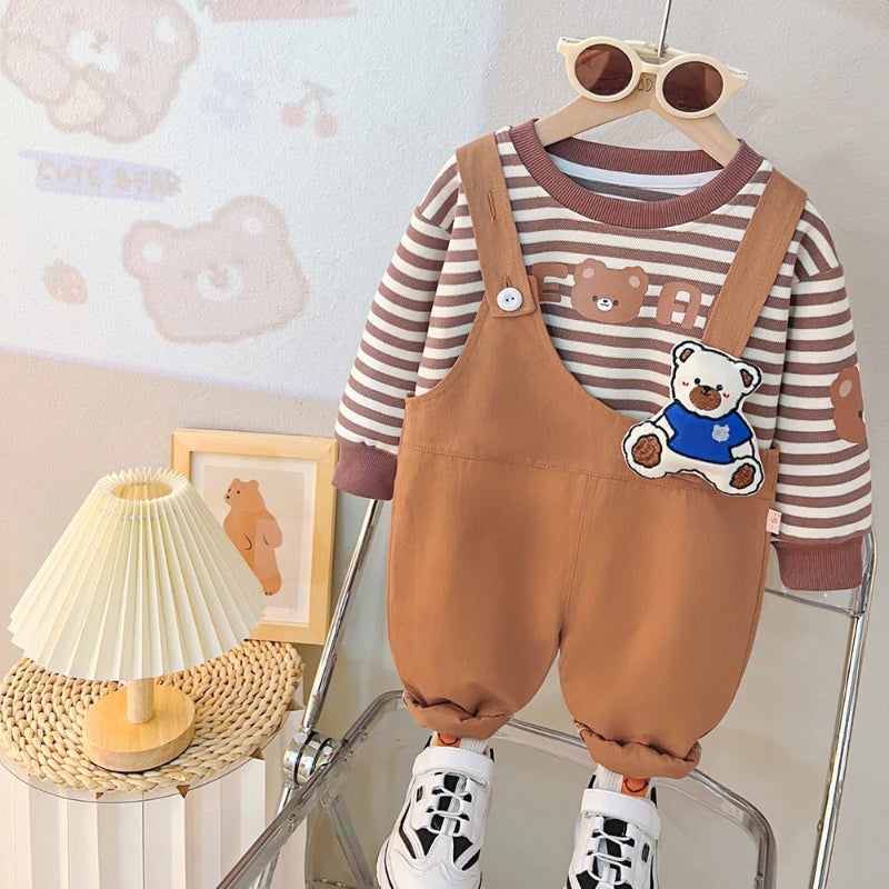 Kids Striped T-Shirt and Overall Set SnugBubs Australia