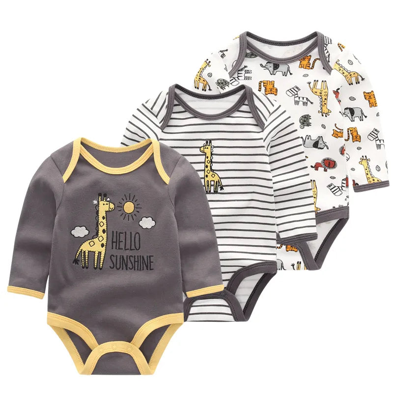 100% Cotton Long Sleeve Newborn Bodysuit (3 Packs Onsies) - SnugBubs Australia