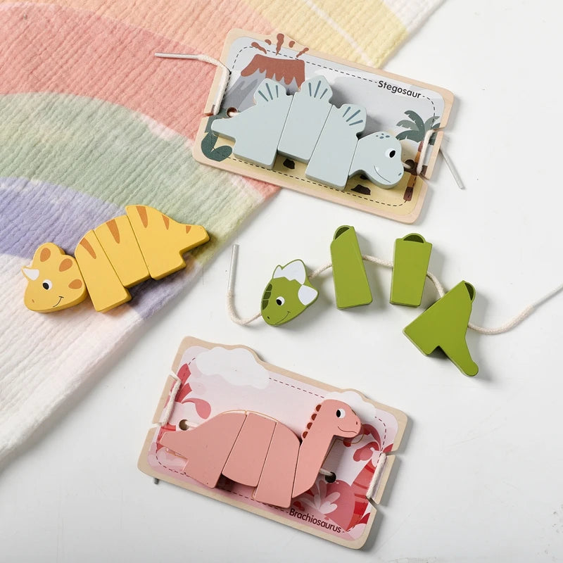 Montessori Wooden Dinosaur Threading Toy – Fine Motor Puzzle for Toddlers SnugBubs Australia