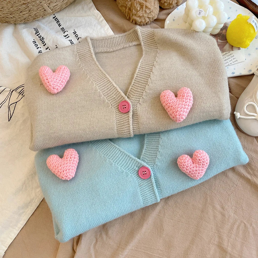 Girls Sweaters Coat Three-Dimensional Love Knitted Cardigan Jacket Autumn Winter Baby Girl Clothes Korean Kids Clothing 2-8Y SnugBubs Australia