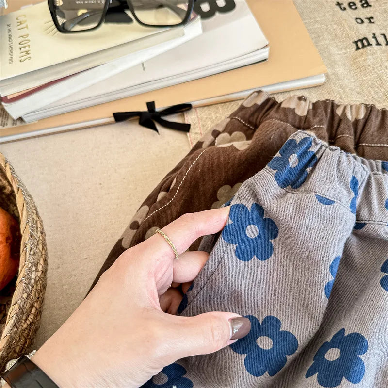 Autumn New Children Loose Trousers Vintage Flower Print Girls Harem Pants Baby Boys Casual Pants Cotton Baby Trousers Clothes SnugBubs Australia