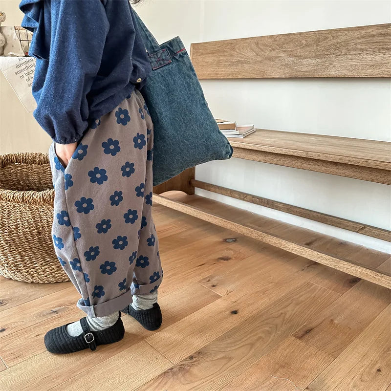 Autumn New Children Loose Trousers Vintage Flower Print Girls Harem Pants Baby Boys Casual Pants Cotton Baby Trousers Clothes SnugBubs Australia