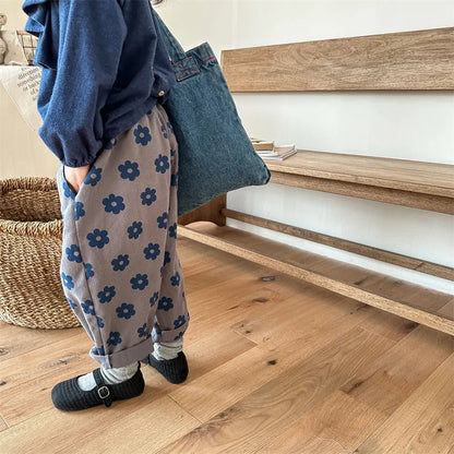 Autumn New Children Loose Trousers Vintage Flower Print Girls Harem Pants Baby Boys Casual Pants Cotton Baby Trousers Clothes SnugBubs Australia