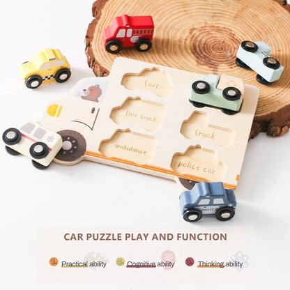 Montessori Wooden Traffic Car Puzzle – Fine Motor Learning Toy for Toddlers - SnugBubs Australia