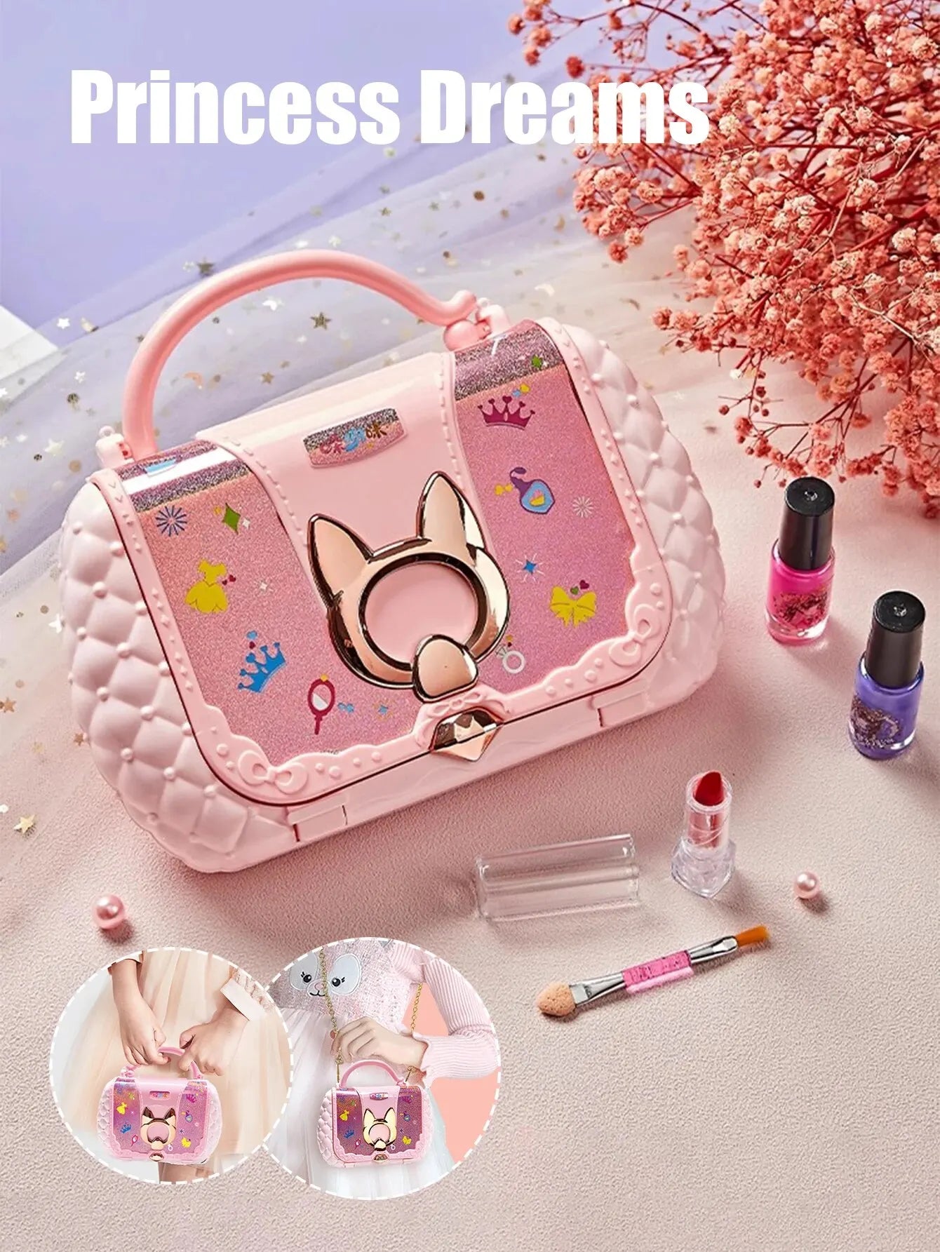 Kids Washable Makeup Kit with Mirror – Pretend Beauty Toy Set in Little Bag - SnugBubs Australia
