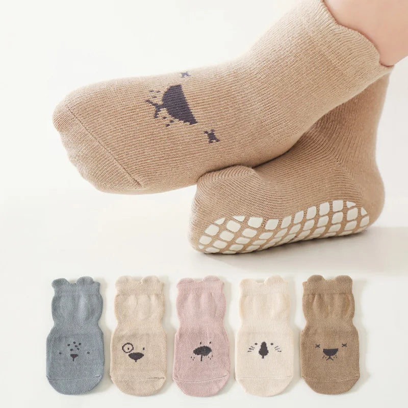 3/5 Pairs Baby Adorable Animals Pattern Non Slip Floor Socks, Breathable Casual Socks For Boys and Girls Kids Indoor Activities SnugBubs Australia