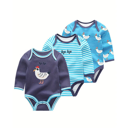 100% Cotton Long Sleeve Newborn Bodysuit (3 Packs Onsies) - SnugBubs Australia