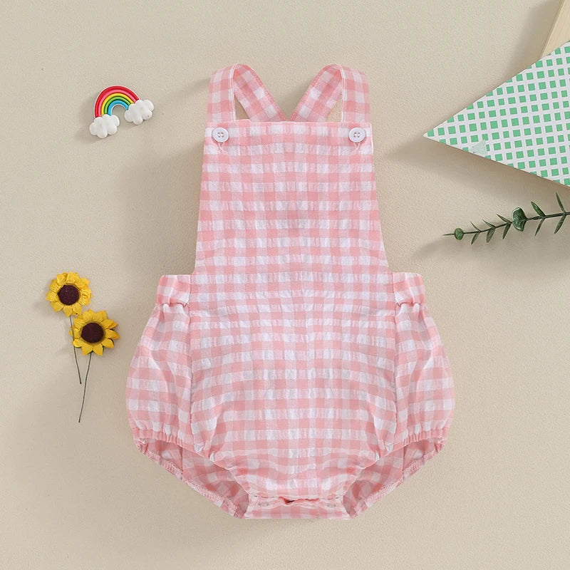 Summer Baby Romper Plaid & Stripe Print SnugBubs Australia