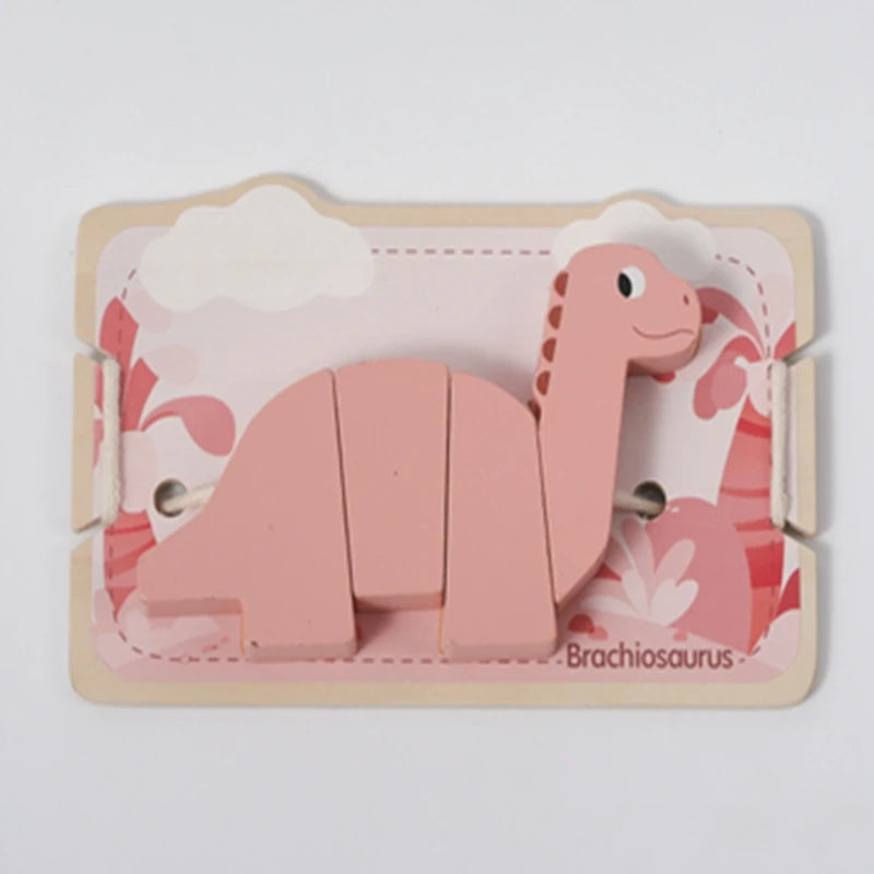 Montessori Wooden Dinosaur Threading Toy – Fine Motor Puzzle for Toddlers SnugBubs Australia