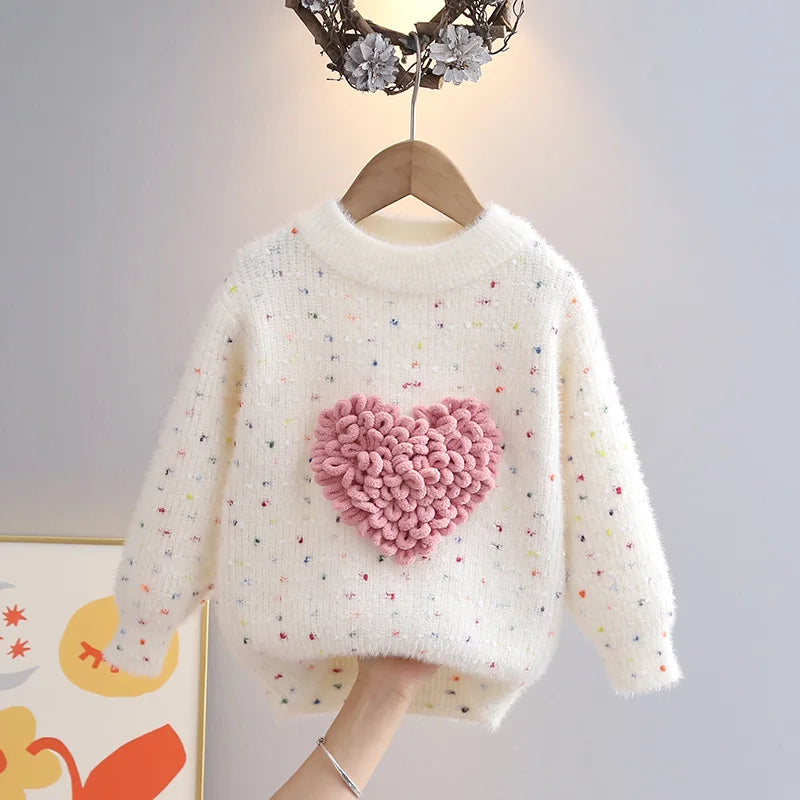 Children’s Knit Heart Sweater – Colorful Polka Dot Pullover SnugBubs Australia
