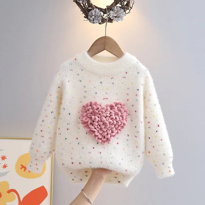 Children’s Knit Heart Sweater – Colorful Polka Dot Pullover SnugBubs Australia