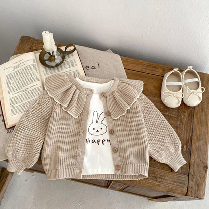 INS Spring and Autumn Infants' 0-3 Year Old Girl Baby Fashion Ruffle Collar Knitted Coat Small Cardigan Sweater Top SnugBubs Australia