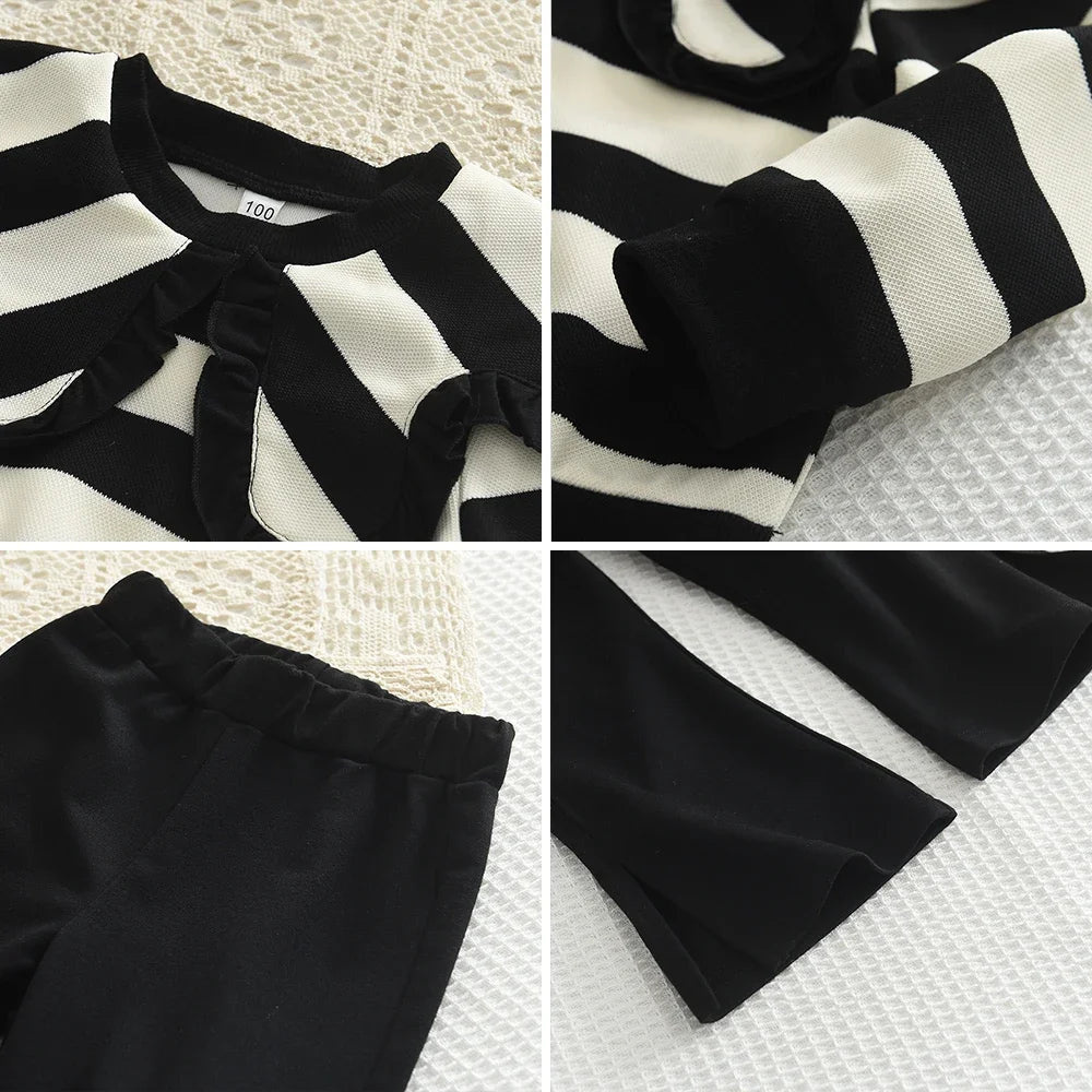 Long Sleeve Pleated Stripe Top & Bell-Bottom Pants Set SnugBubs Australia