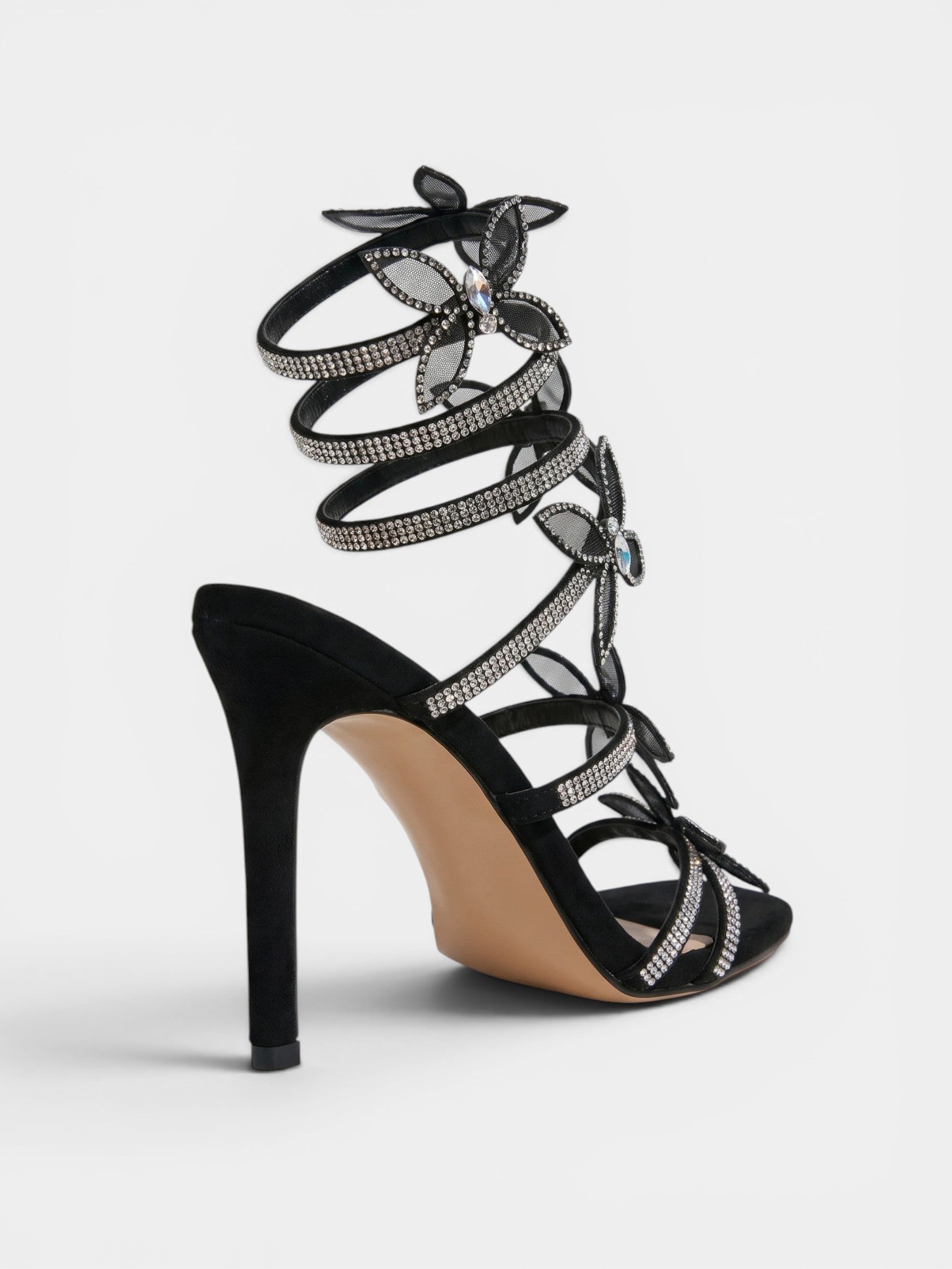 Gleamond | Women's Lace Up Sandals with Butterfly Detail and Stiletto Heel Gleamond