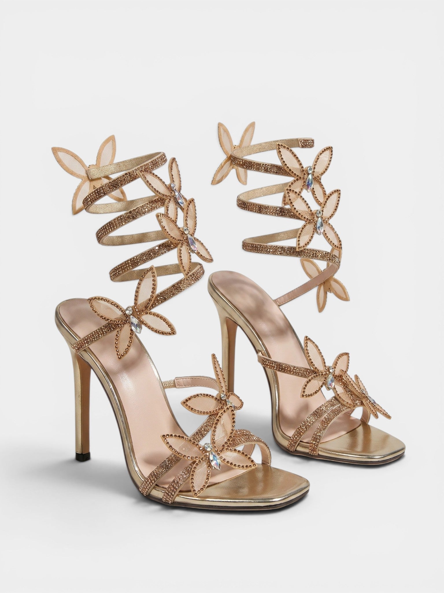 Gleamond | Women's Lace Up Sandals with Butterfly Detail and Stiletto Heel Gleamond