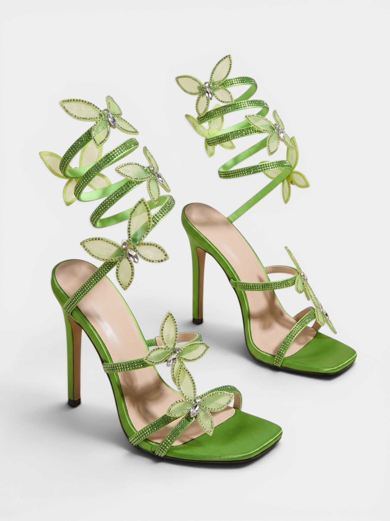 Gleamond | Women's Lace Up Sandals with Butterfly Detail and Stiletto Heel Gleamond