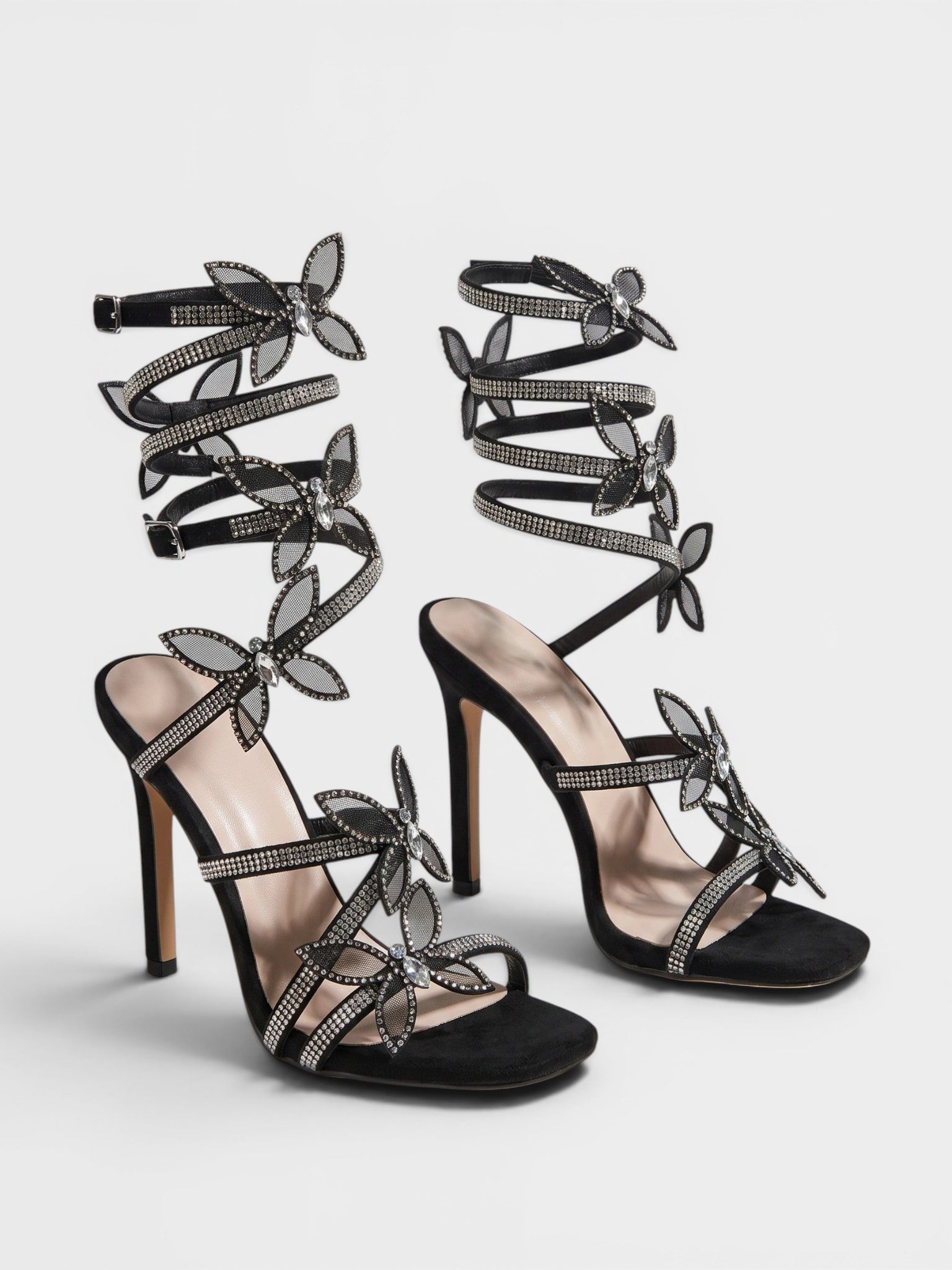 Gleamond | Women's Lace Up Sandals with Butterfly Detail and Stiletto Heel Gleamond