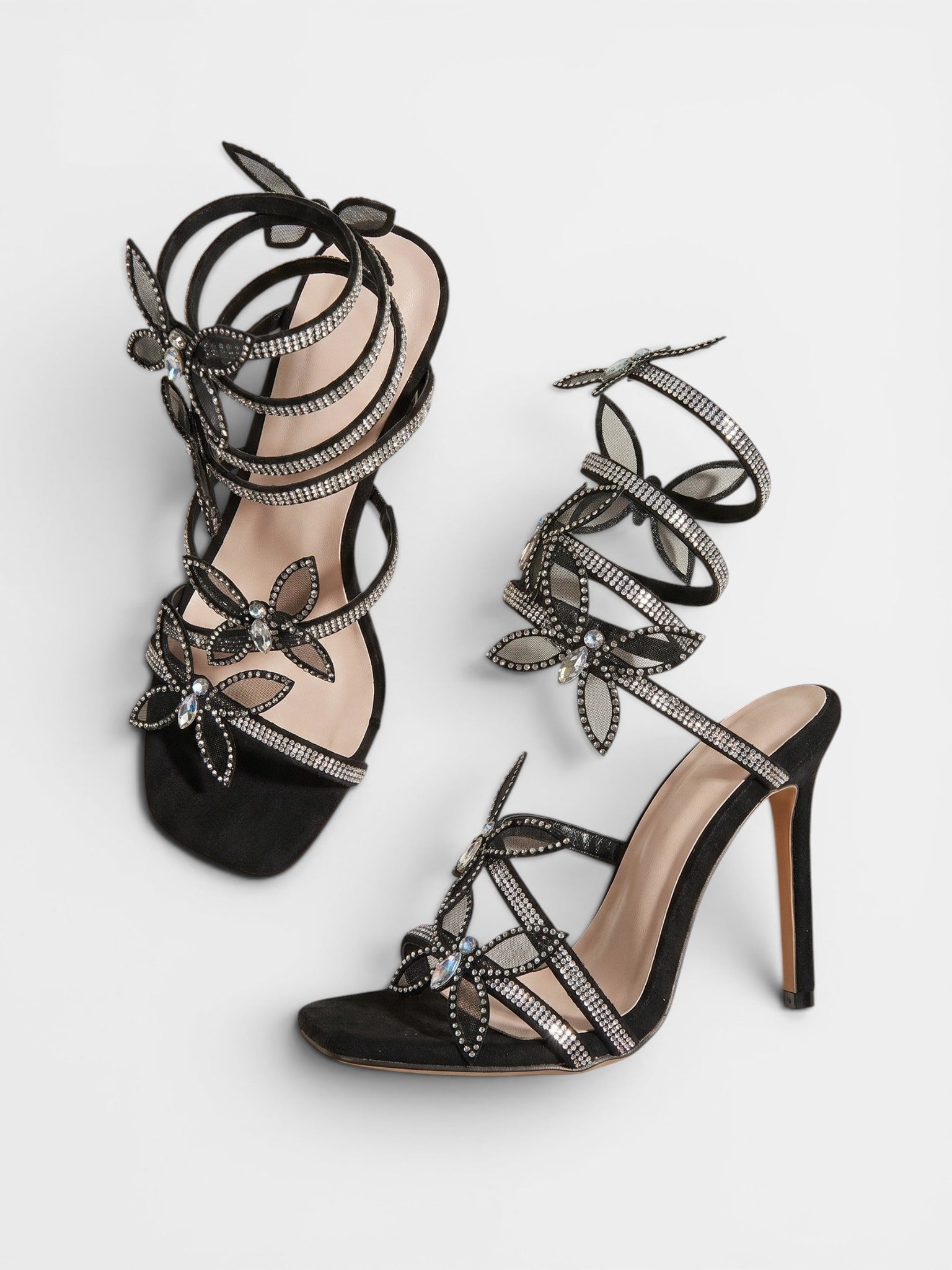 Gleamond | Women's Lace Up Sandals with Butterfly Detail and Stiletto Heel Gleamond