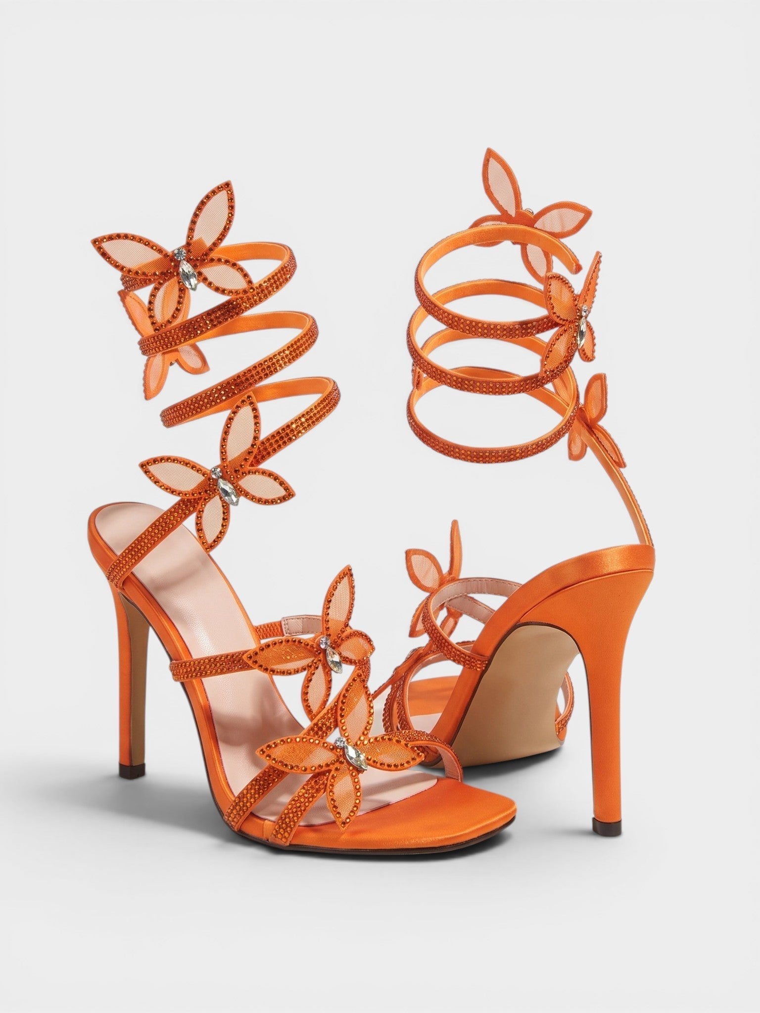 Gleamond | Women's Lace Up Sandals with Butterfly Detail and Stiletto Heel Gleamond