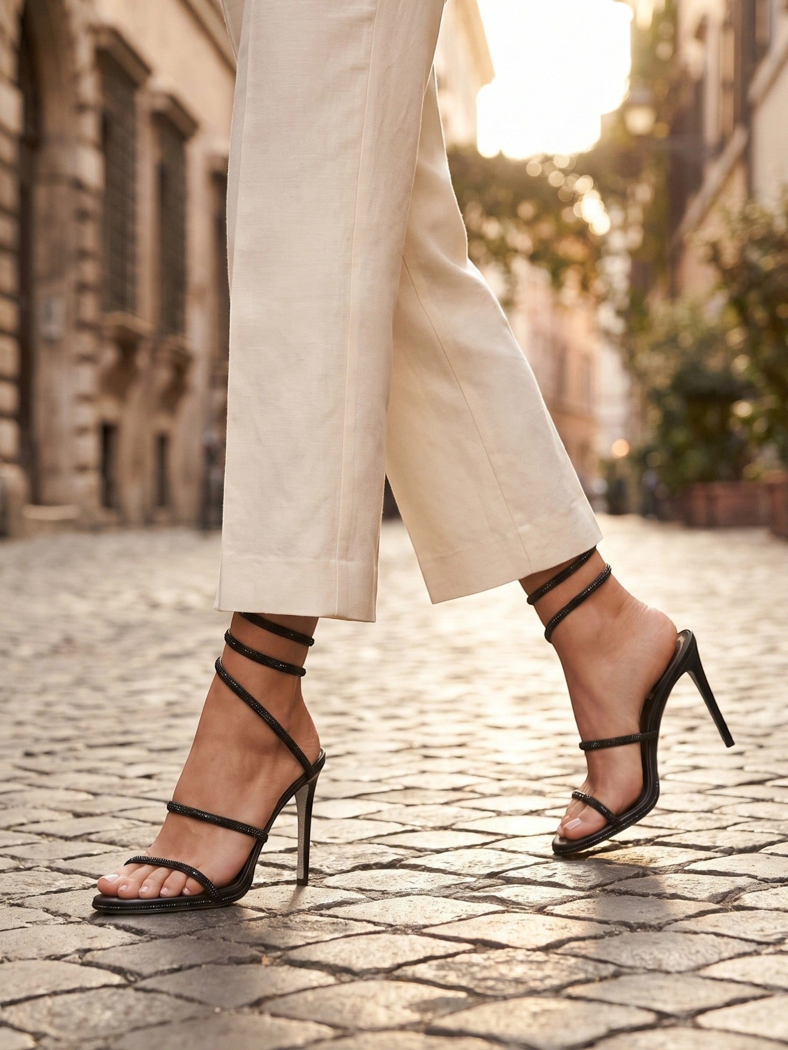 Gleamond | Women's Stiletto Sandals with Open Toe and Spiral Ankle Wrap Gleamond