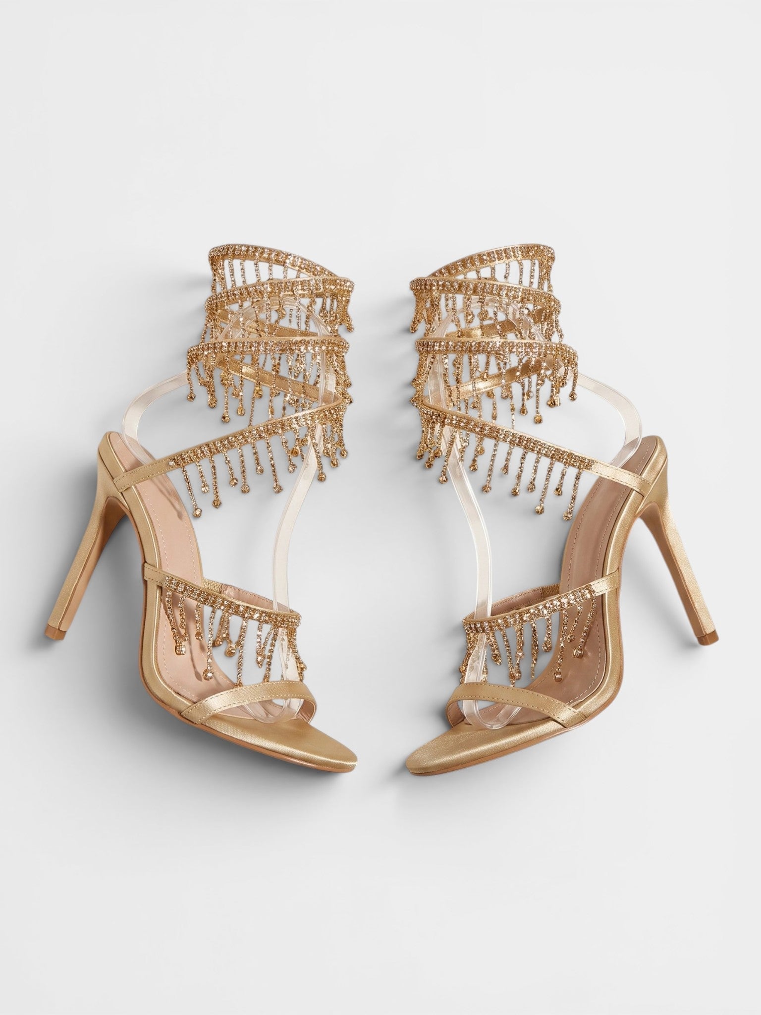 Gleamond | Women's Stiletto Sandals with Ankle Strap Crystal Tassels Gleamond
