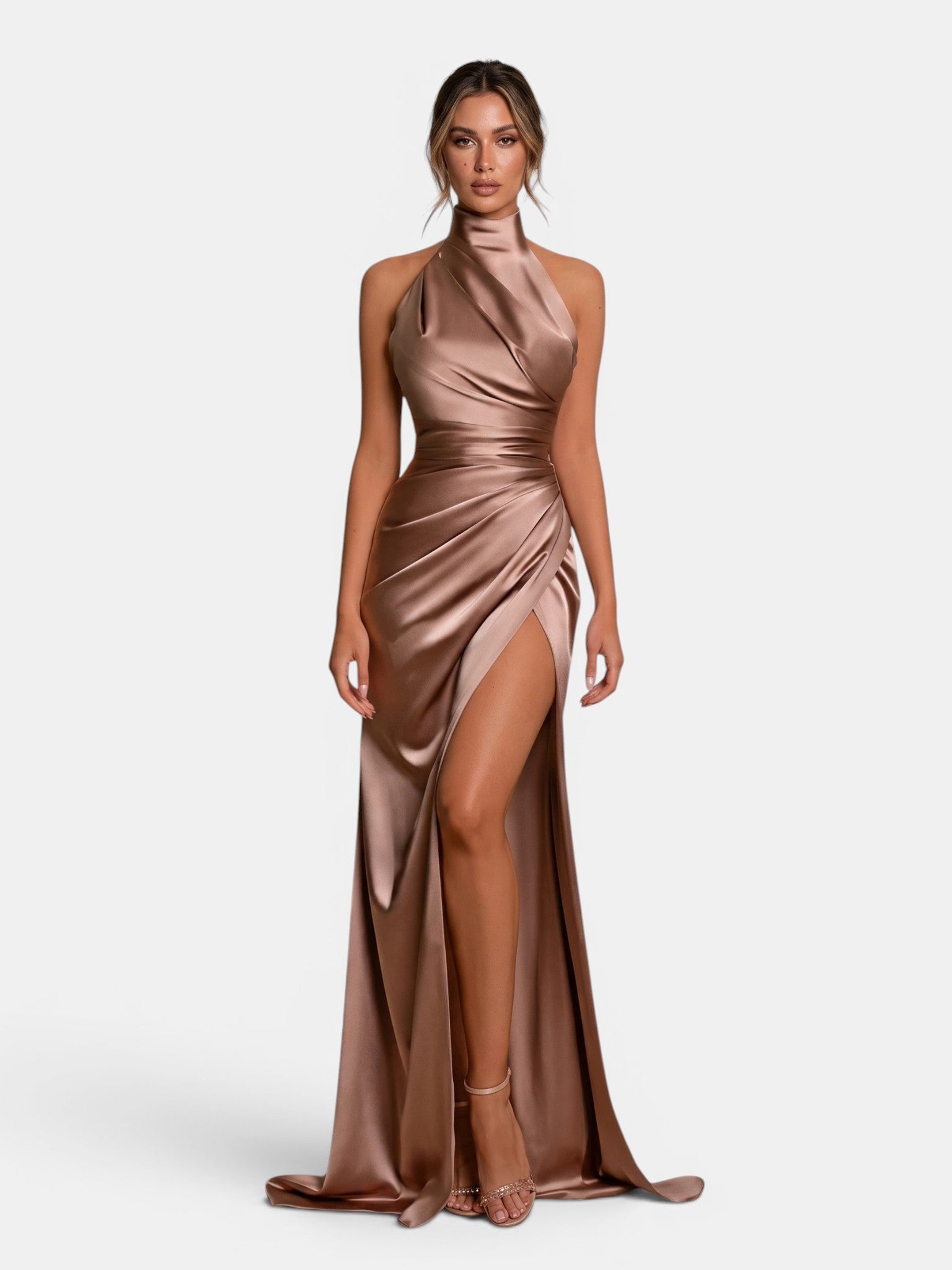 Gleamond | Women's Halter Neck Maxi Dress with Side Split and Draped Design Gleamond