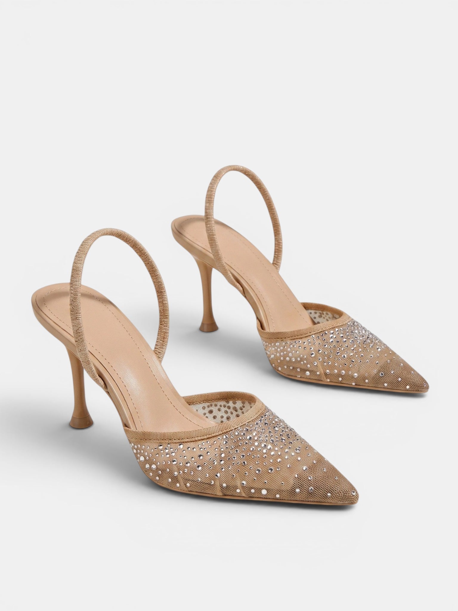 Gleamond | Women's Rhinestone Slingback Pumps with Pointed Toe and Mesh Upper Gleamond