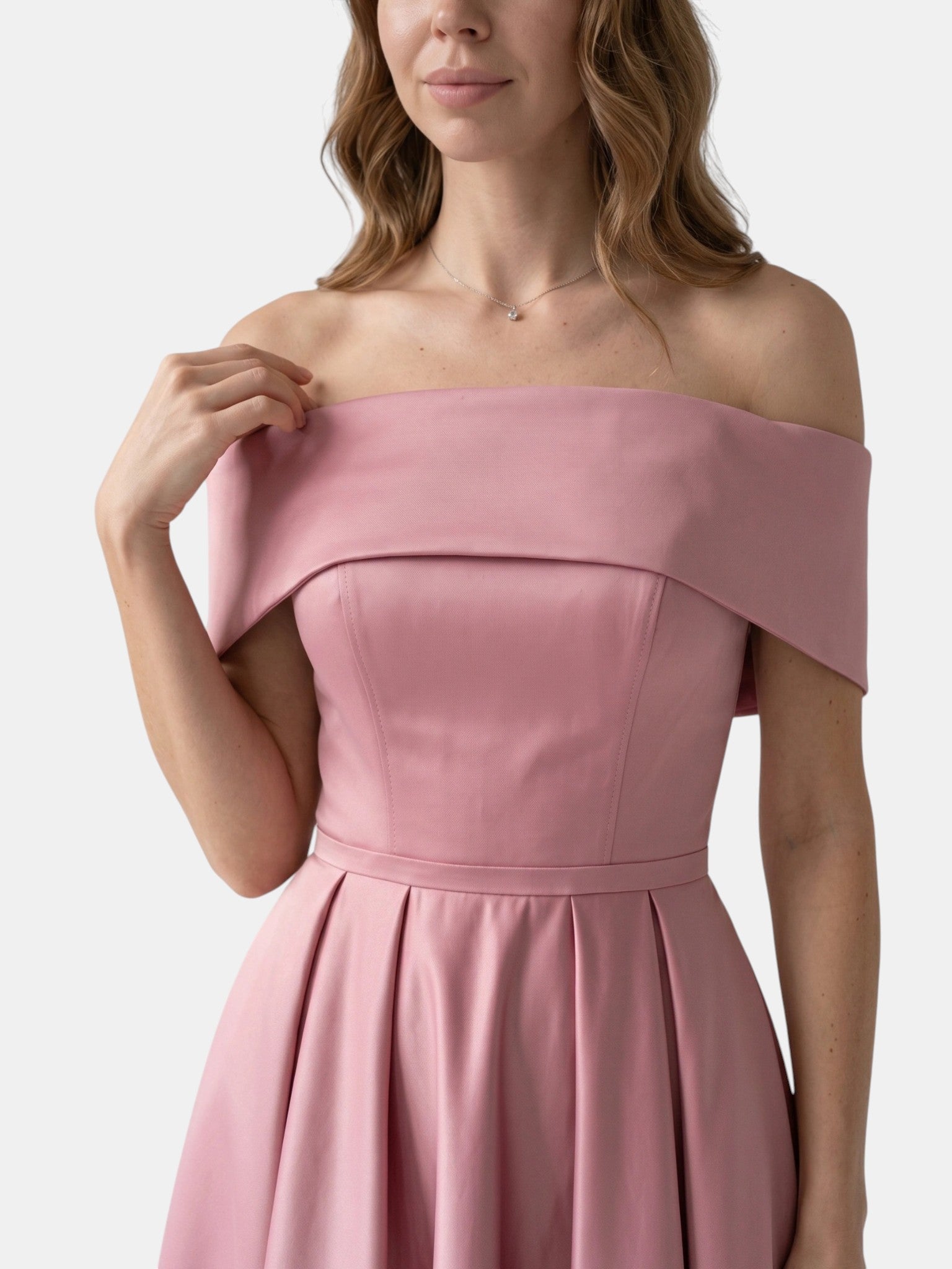 Gleamond | Women's Off Shoulder Fit and Flare Midi Dress with Pleated Full Skirt Gleamond
