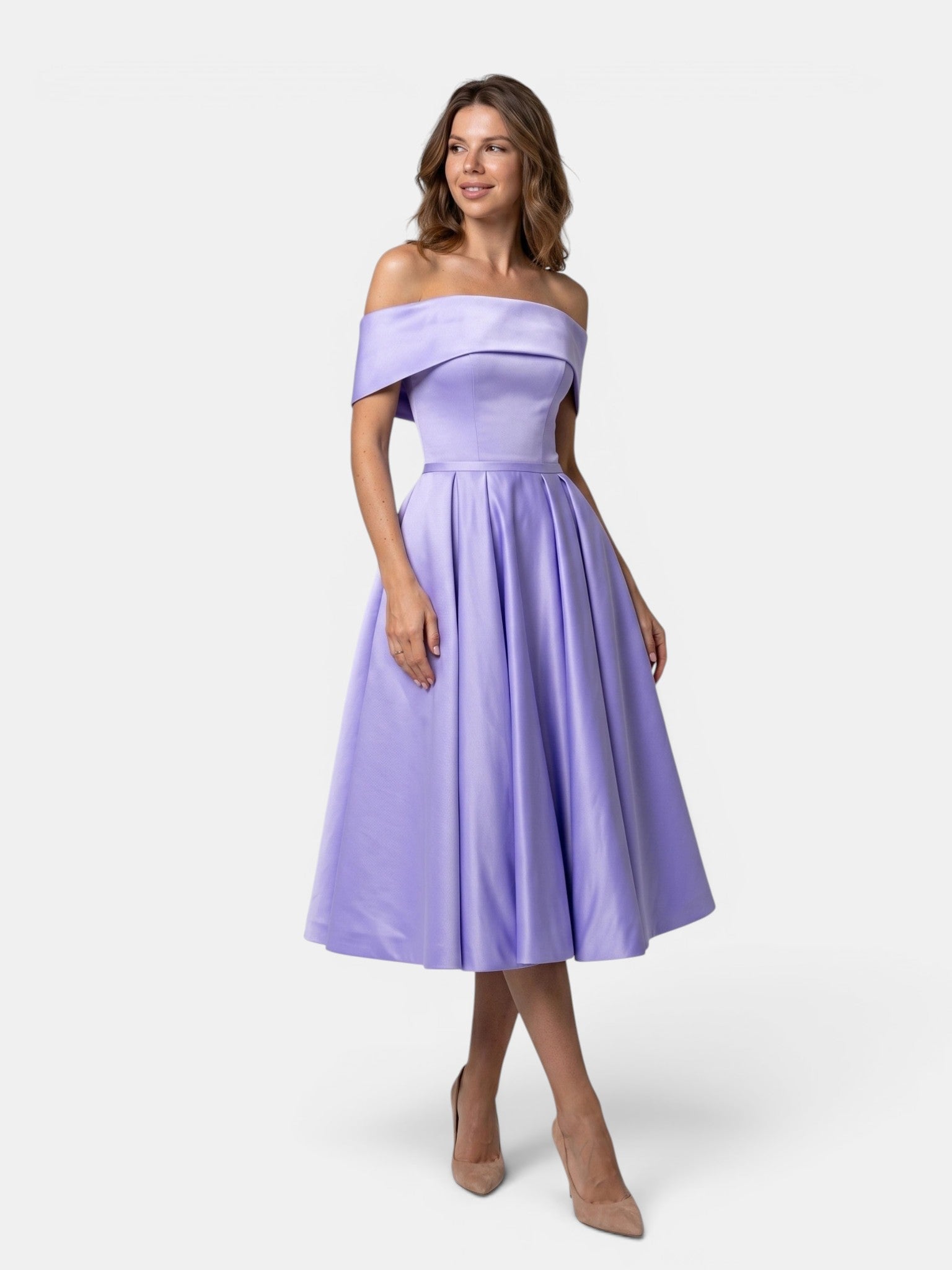 Gleamond | Women's Off Shoulder Fit and Flare Midi Dress with Pleated Full Skirt Gleamond