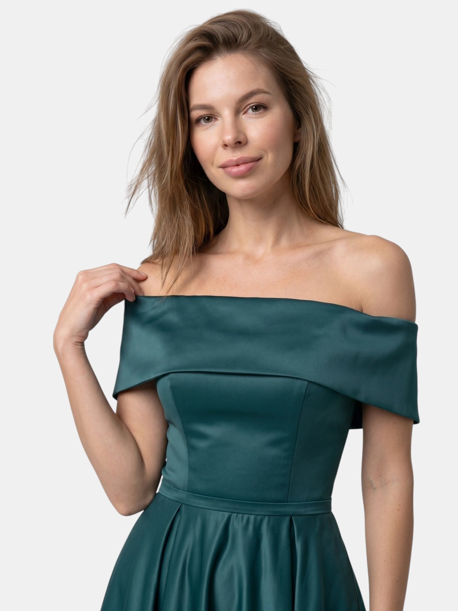 Gleamond | Women's Off Shoulder Fit and Flare Midi Dress with Pleated Full Skirt Gleamond