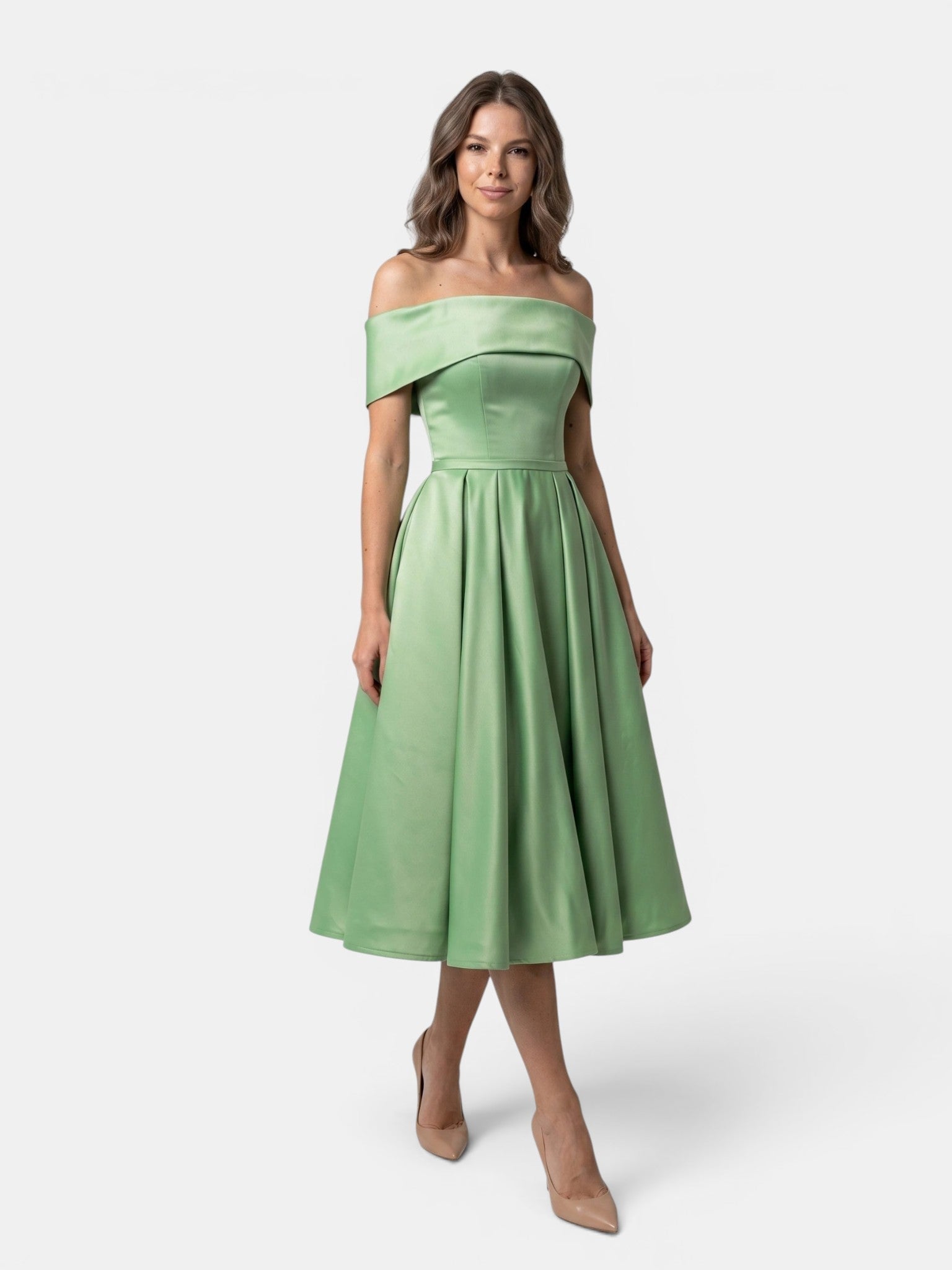 Gleamond | Women's Off Shoulder Fit and Flare Midi Dress with Pleated Full Skirt Gleamond