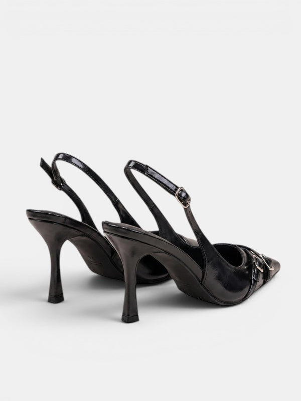 Gleamond | Women's Kitten Heel Pumps with Slingback Strap and Buckle Detail Gleamond