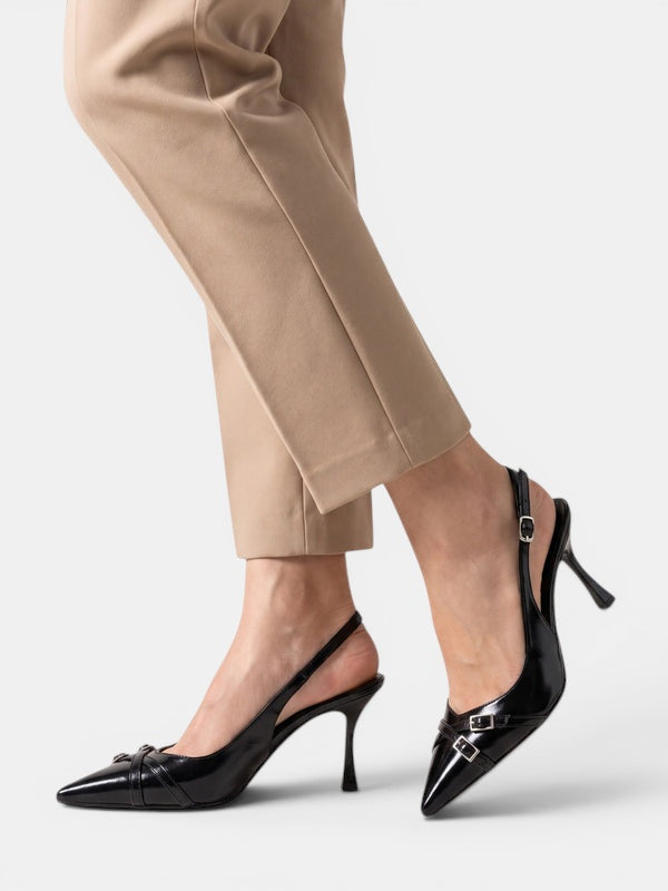 Gleamond | Women's Kitten Heel Pumps with Slingback Strap and Buckle Detail Gleamond