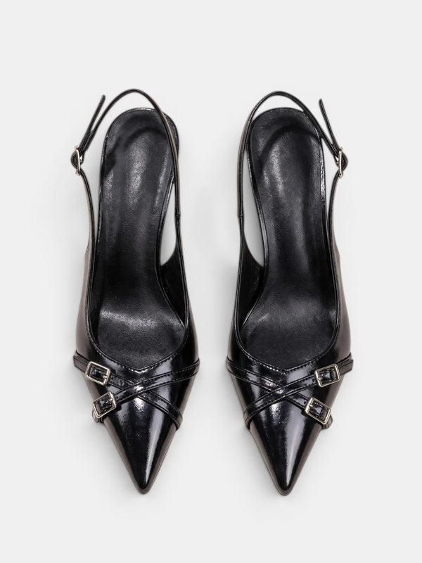 Gleamond | Women's Kitten Heel Pumps with Slingback Strap and Buckle Detail Gleamond