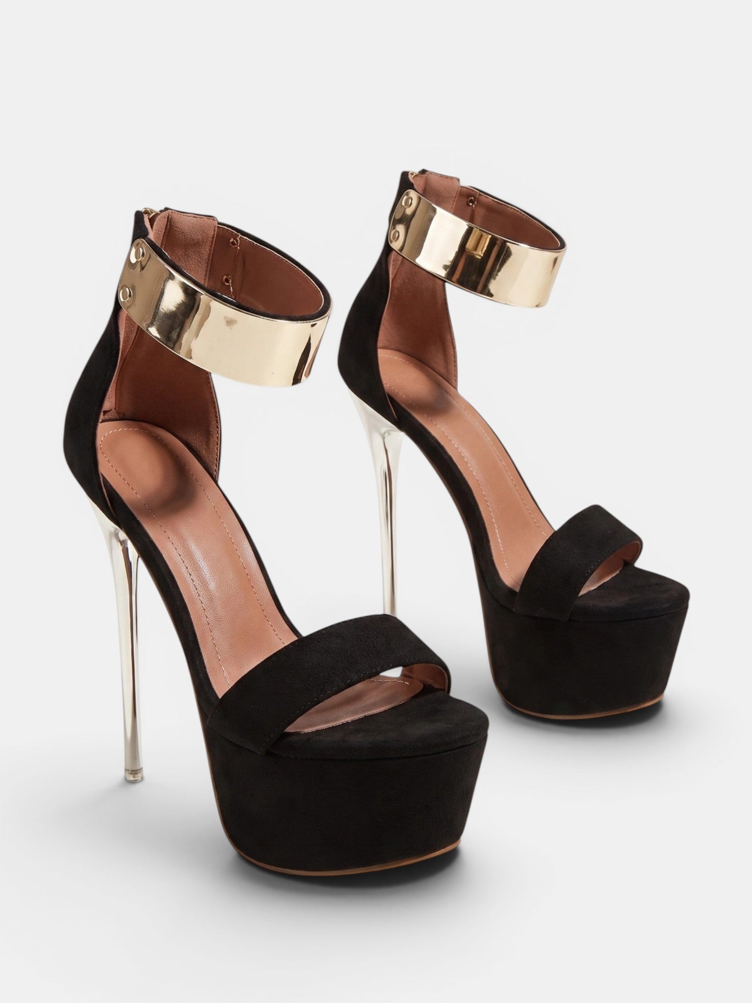 Gleamond | Women's Platform Heels with Metallic Ankle Cuff and Stiletto Heel Gleamond