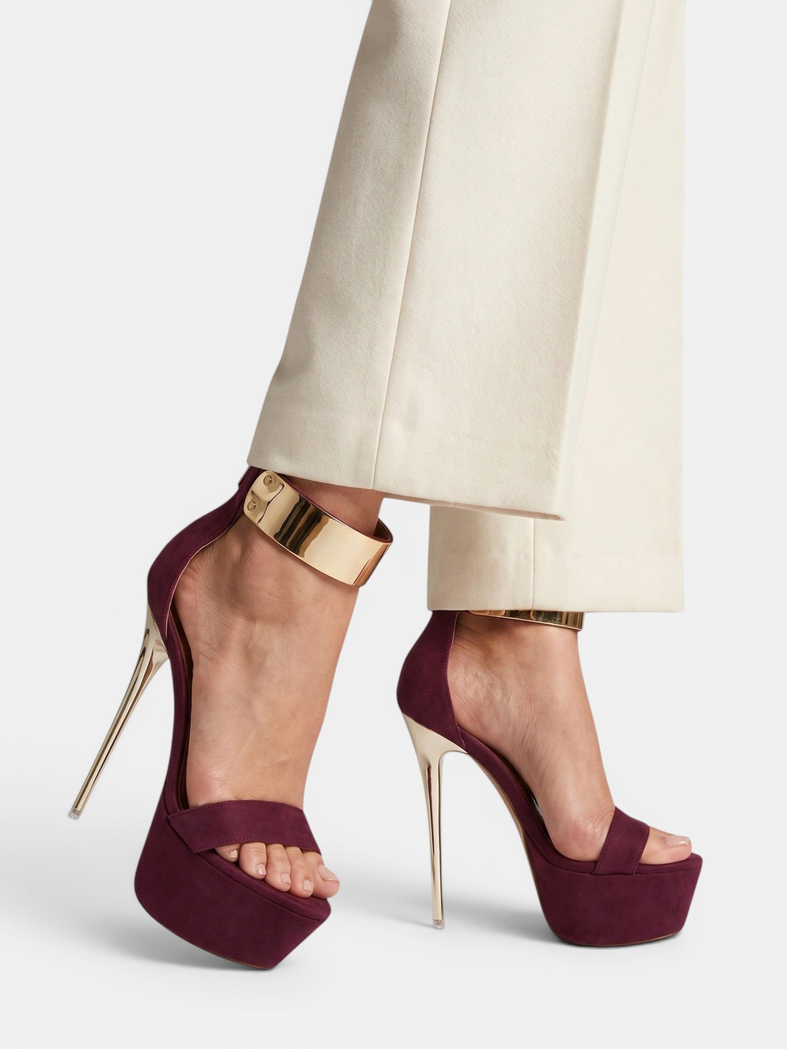 Gleamond | Women's Platform Heels with Metallic Ankle Cuff and Stiletto Heel Gleamond